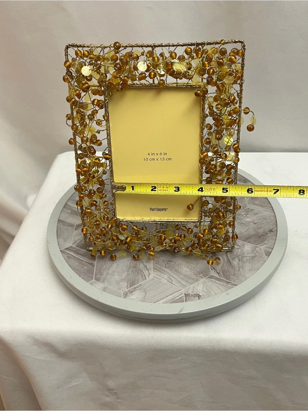 Pier 1 Imports Beaded Wire Photo Frame Gold Amber Glass 4x6 Decorative Frame